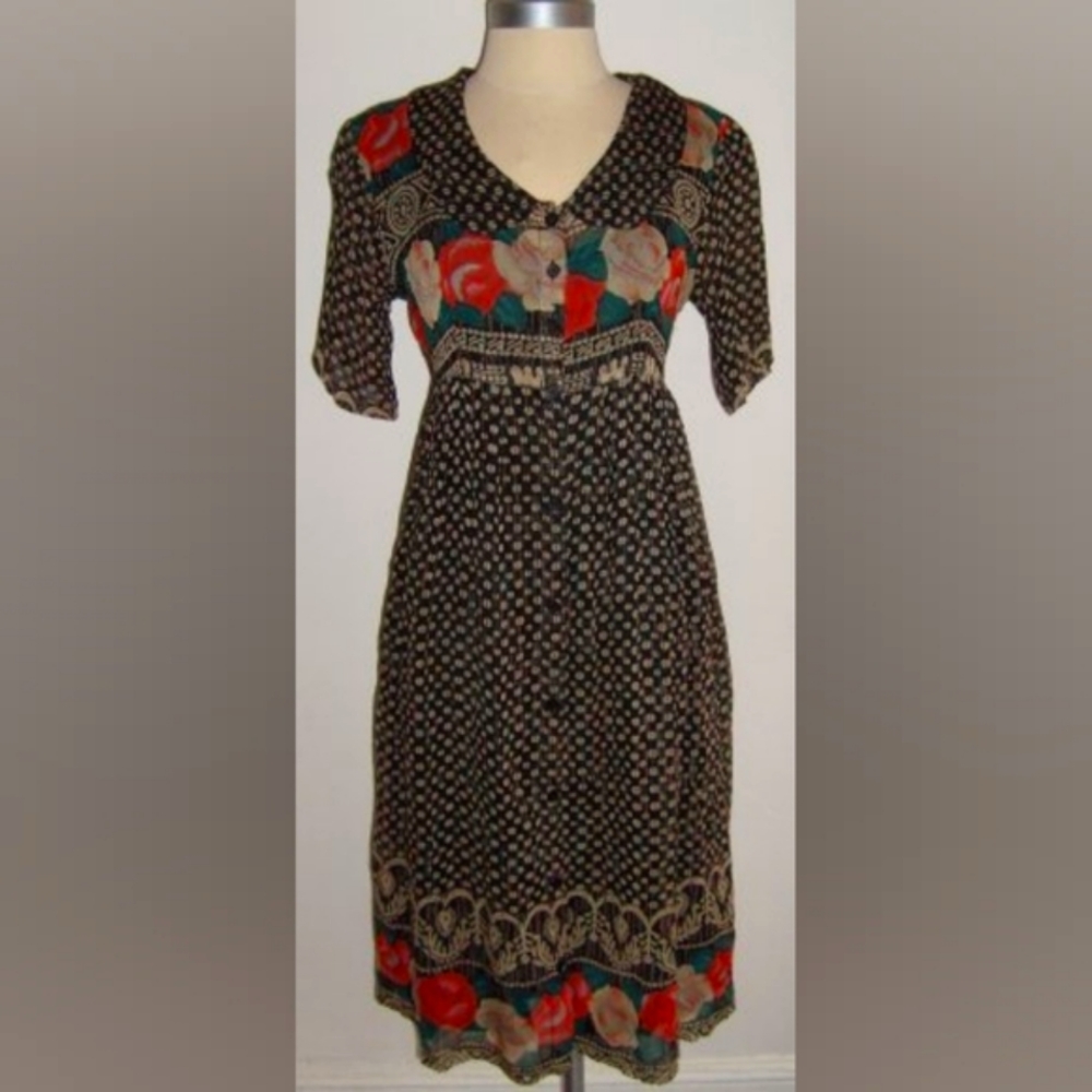 Vintage Papillon Floral Print Shirtwaist Dress Size 10